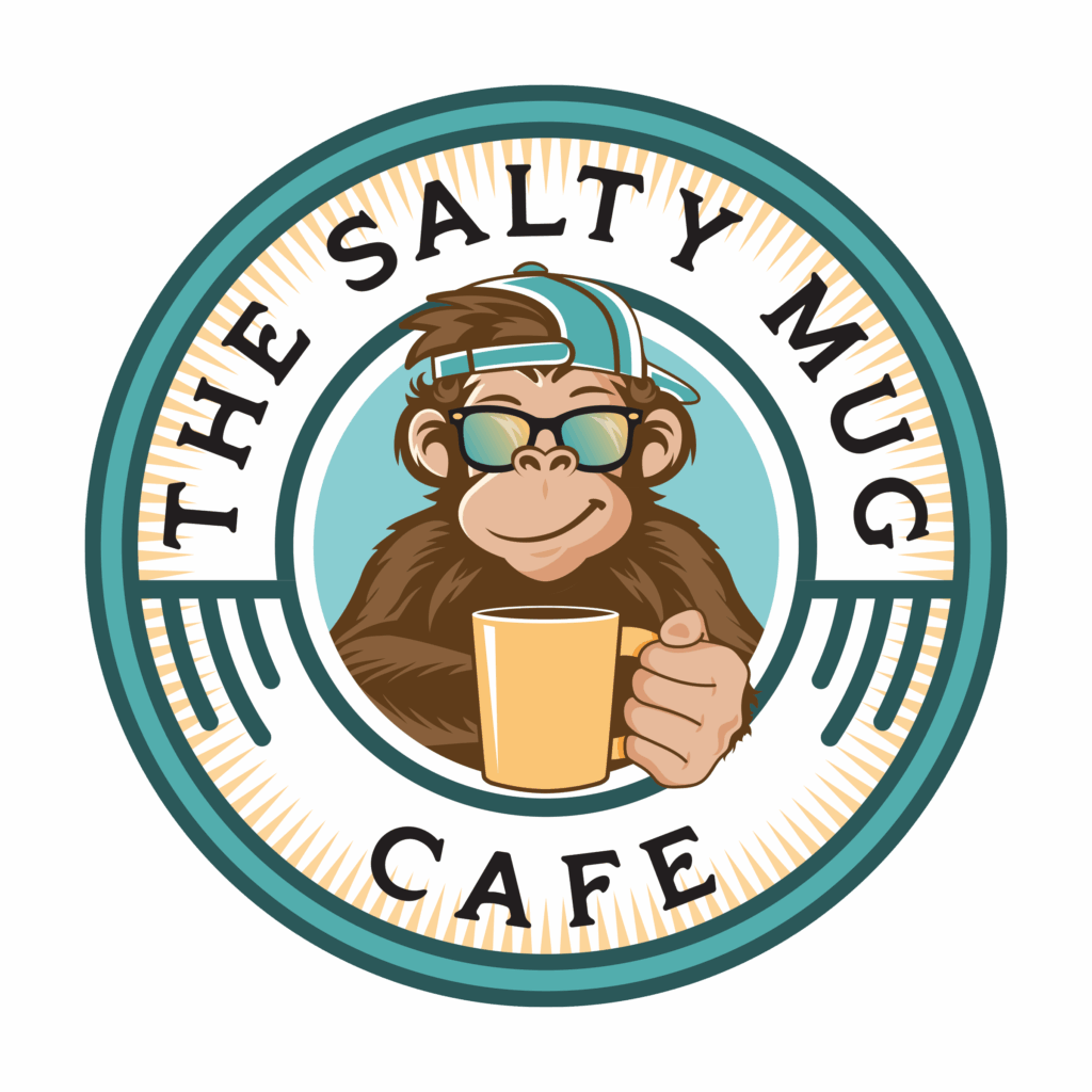 The Salty Mug Cafe monkey and mug logo